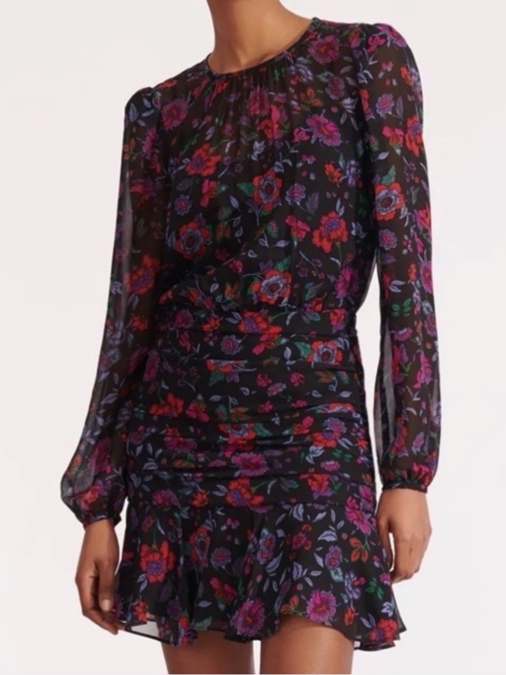 Veronica Beard Robin Floral Print Long Sleeve Silk Short Dress Size 2 Evening